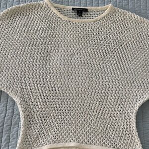 INC International Concepts Cream Open-Knit Boxy Short Sleeve Tunic
